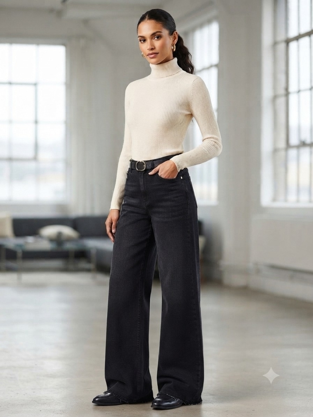 SHEIN Black Wide-Leg High Waist Jeans